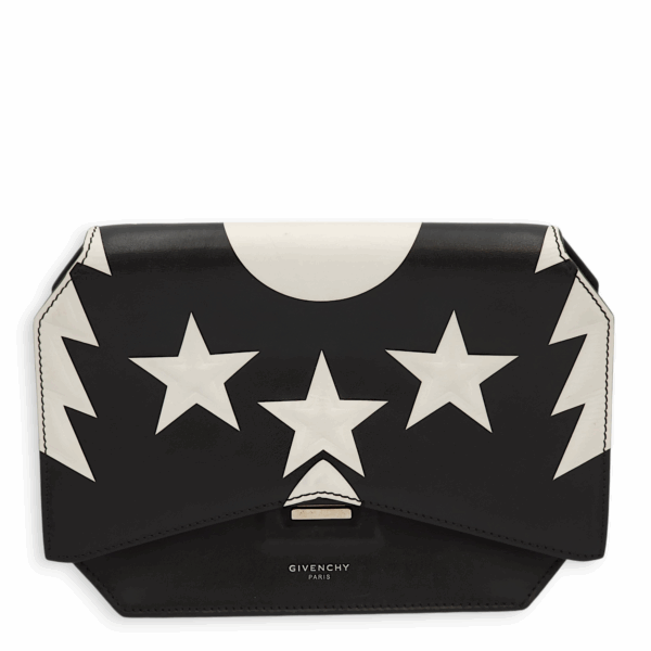 Stars Wings Print Bow Cut Black/White Crossbody Bag in Calfskin, Palladium hardware