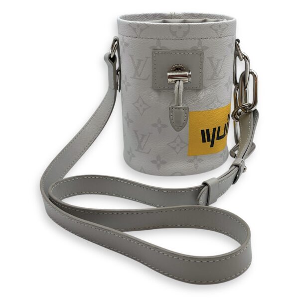 Chalk Grey Bucket Bag in Coated Canvas, Silver hardware - Image 12