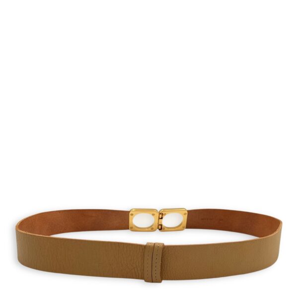 Ladies Belt M Light Brown in Calfskin, Gold hardware - Image 3