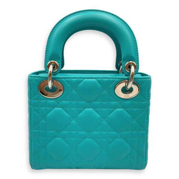 Lady Dior Mini Blue Top Handle in Lambskin, Silver hardware - Image 3