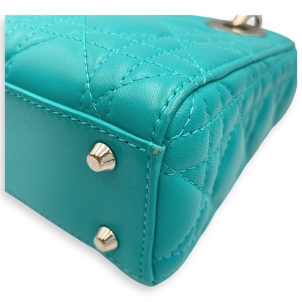 Lady Dior Mini Blue Top Handle in Lambskin, Silver hardware - Image 11