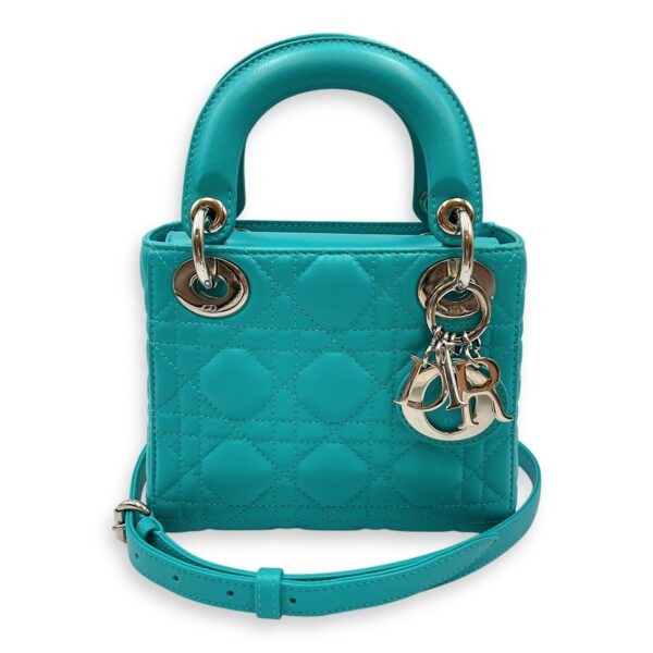 Lady Dior Mini Blue Top Handle in Lambskin, Silver hardware - Image 12