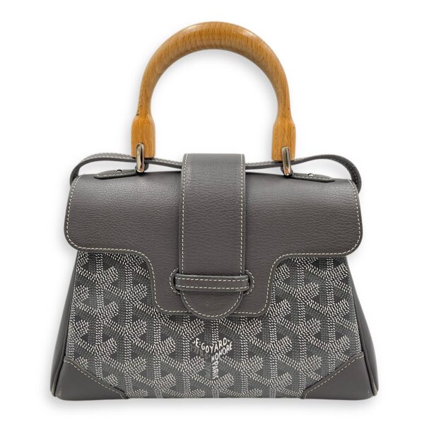 Saigon Souple Mini Grey Crossbody Bag in Calfskin, Silver hardware
