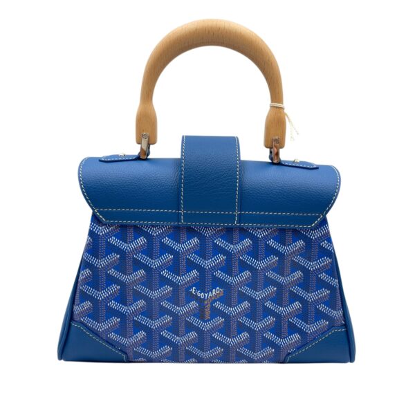 Goyardine Saigon Souple Satchel Mini Blue Crossbody Bag in Calfskin, Silver hardware - Image 3