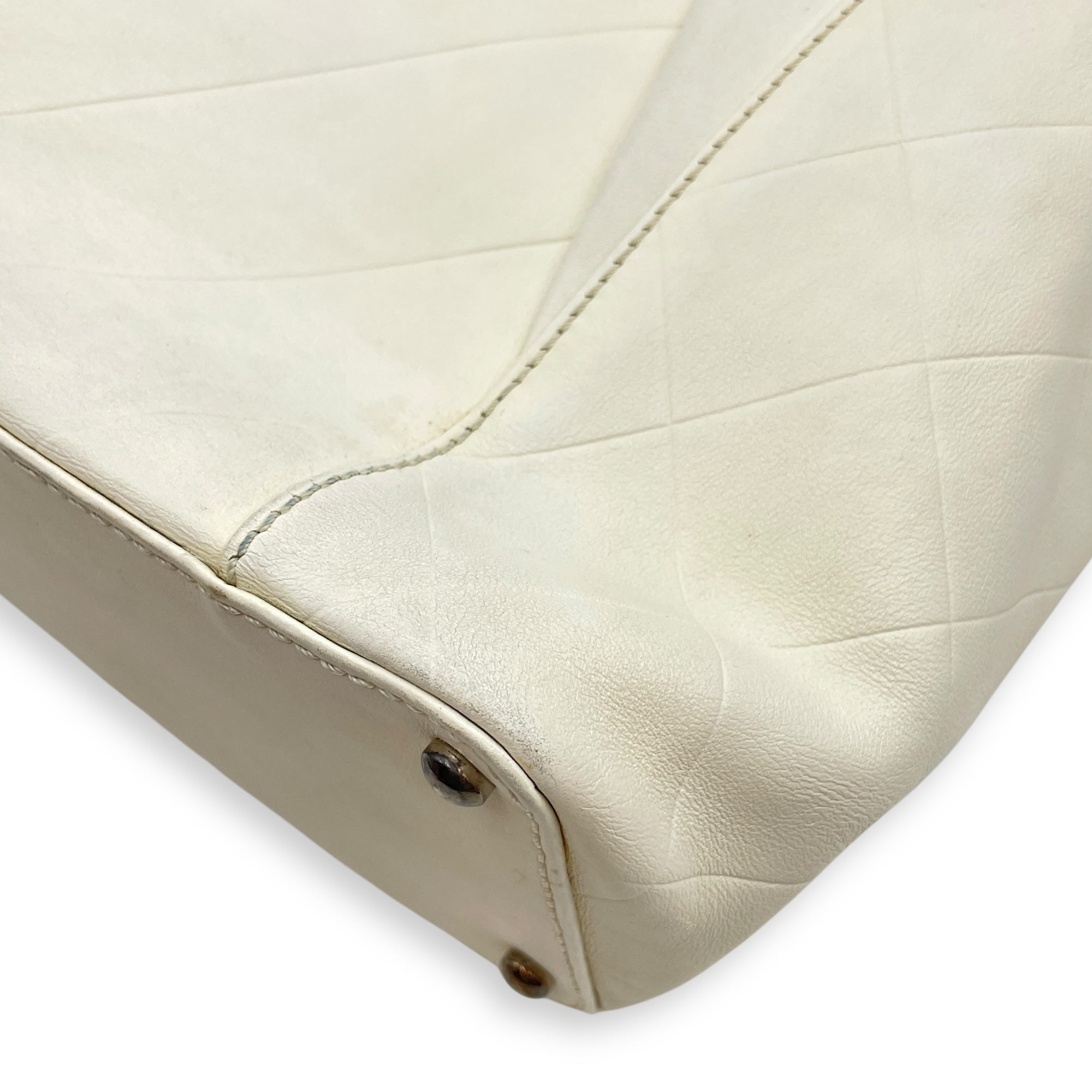 CC Chevron All Day Long White Tote Bag in Calfskin, Brushed Palladium hardware - Image 11