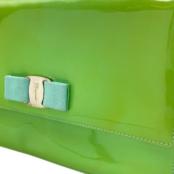 Cara Bow Green Crossbody Bag in Patent Leather, Silver hardware - Image 4