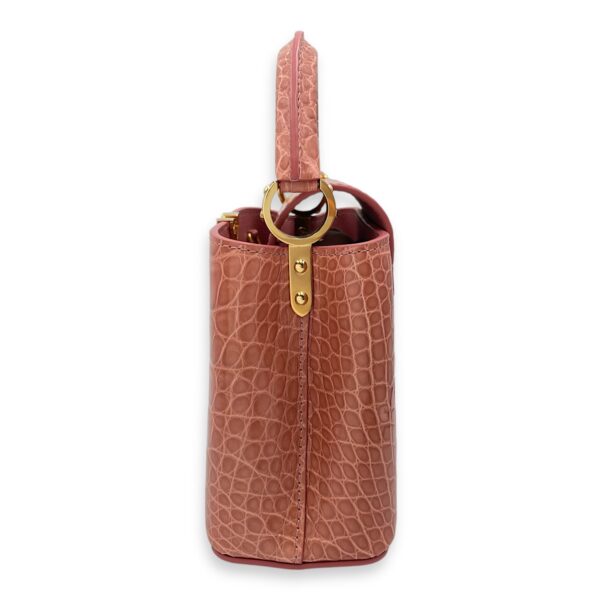 Capucines Mini Pink Shoulder Bag in Shiny Alligator, Gold hardware - Image 4