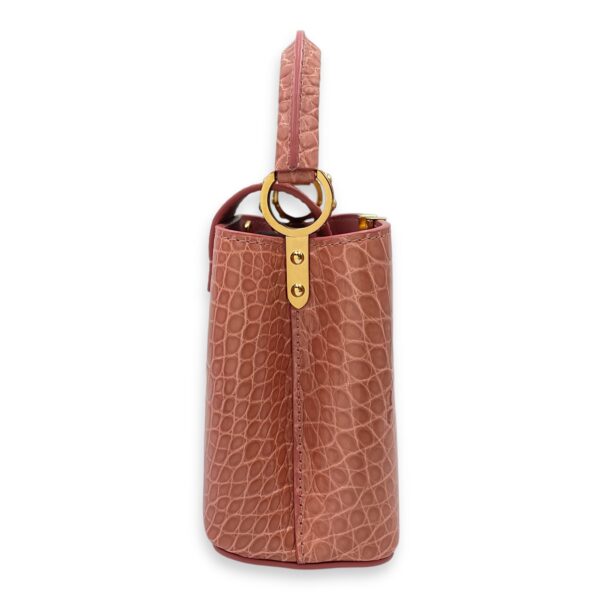 Capucines Mini Pink Shoulder Bag in Shiny Alligator, Gold hardware - Image 5