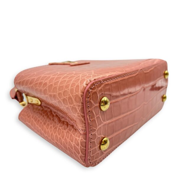 Capucines Mini Pink Shoulder Bag in Shiny Alligator, Gold hardware - Image 8
