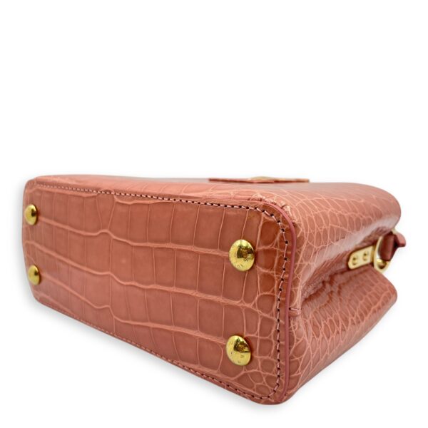 Capucines Mini Pink Shoulder Bag in Shiny Alligator, Gold hardware - Image 9