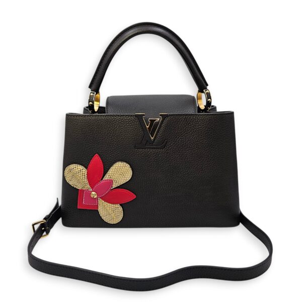Capucines Iris Blossom PM Black Top Handle Bag in Calfskin, Gold hardware - Image 17
