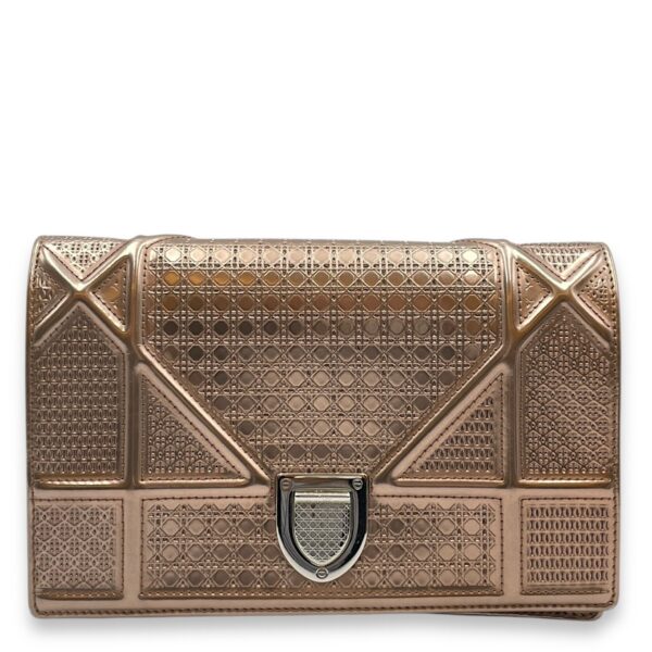 Cannage Micro Gold Wallet on Chain in Metallic Patent Leather, Silver hardware