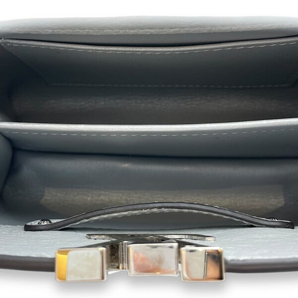 Capucines Mini Grey Top Handle Bag in Ostrich, Silver hardware - Image 7