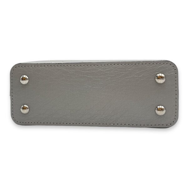 Capucines Mini Grey Top Handle Bag in Ostrich, Silver hardware - Image 6