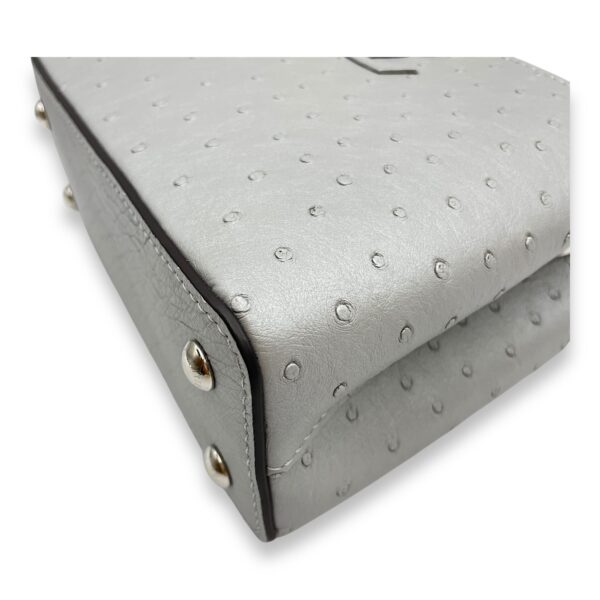Capucines Mini Grey Top Handle Bag in Ostrich, Silver hardware - Image 9