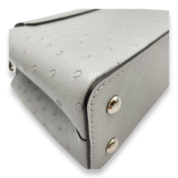 Capucines Mini Grey Top Handle Bag in Ostrich, Silver hardware - Image 10