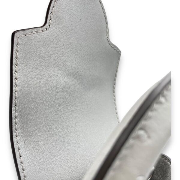 Capucines Mini Grey Top Handle Bag in Ostrich, Silver hardware - Image 12
