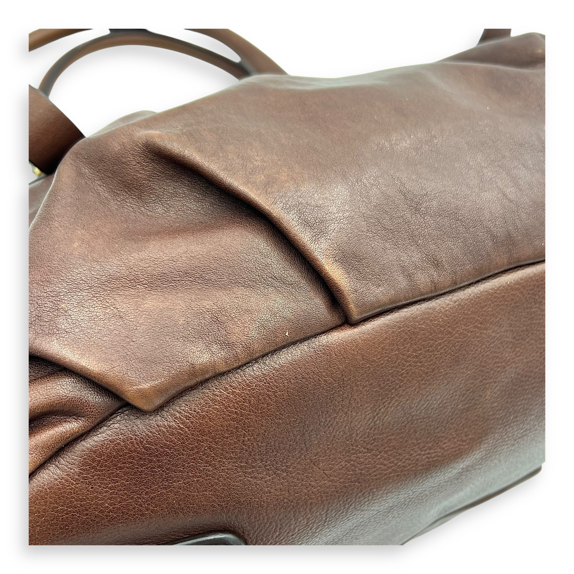 Logo Top Handle Bag Brown in Calfskin, Gold hardware - Image 11