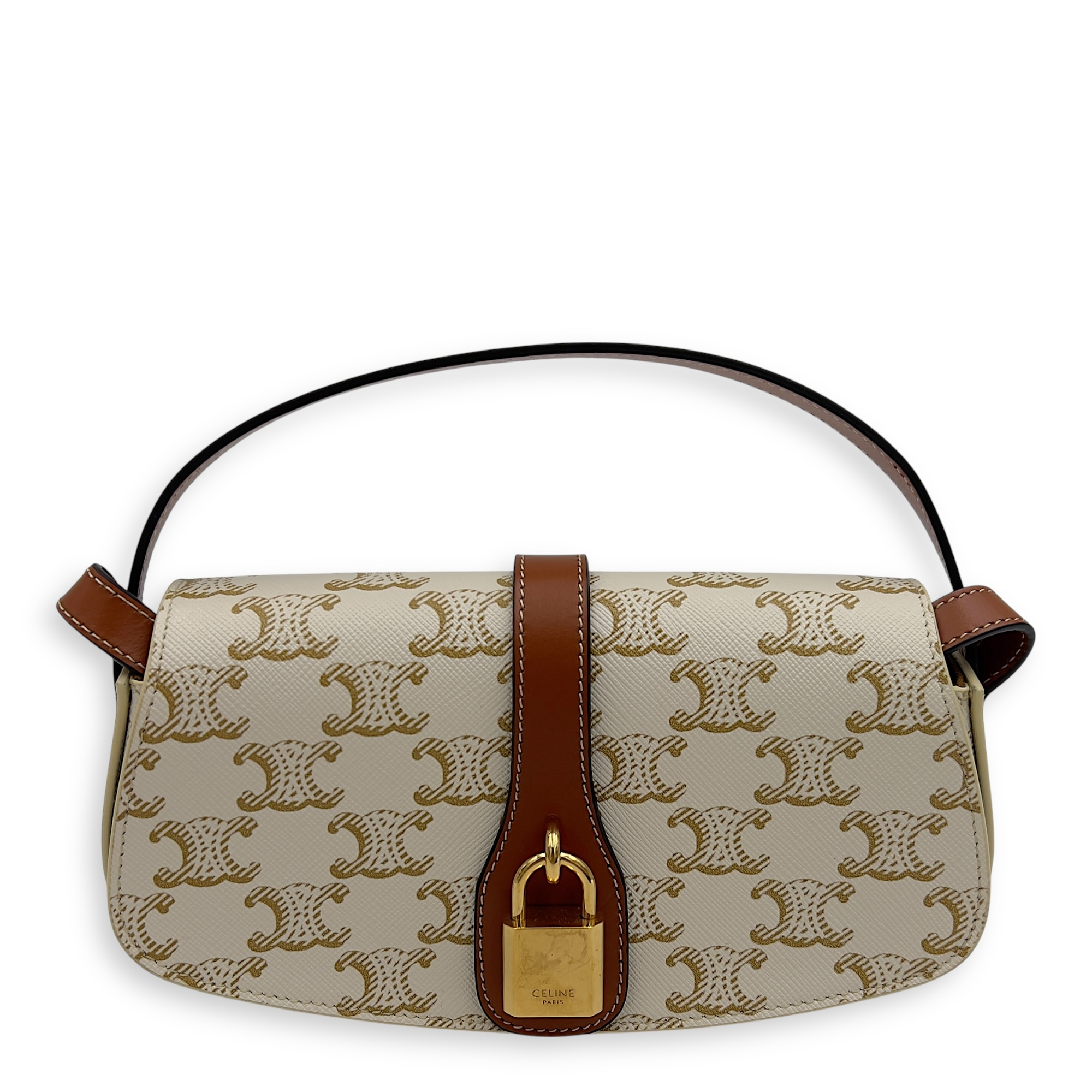 Tabou Shoulder Bag White in Coated Canvas, Gold hardware