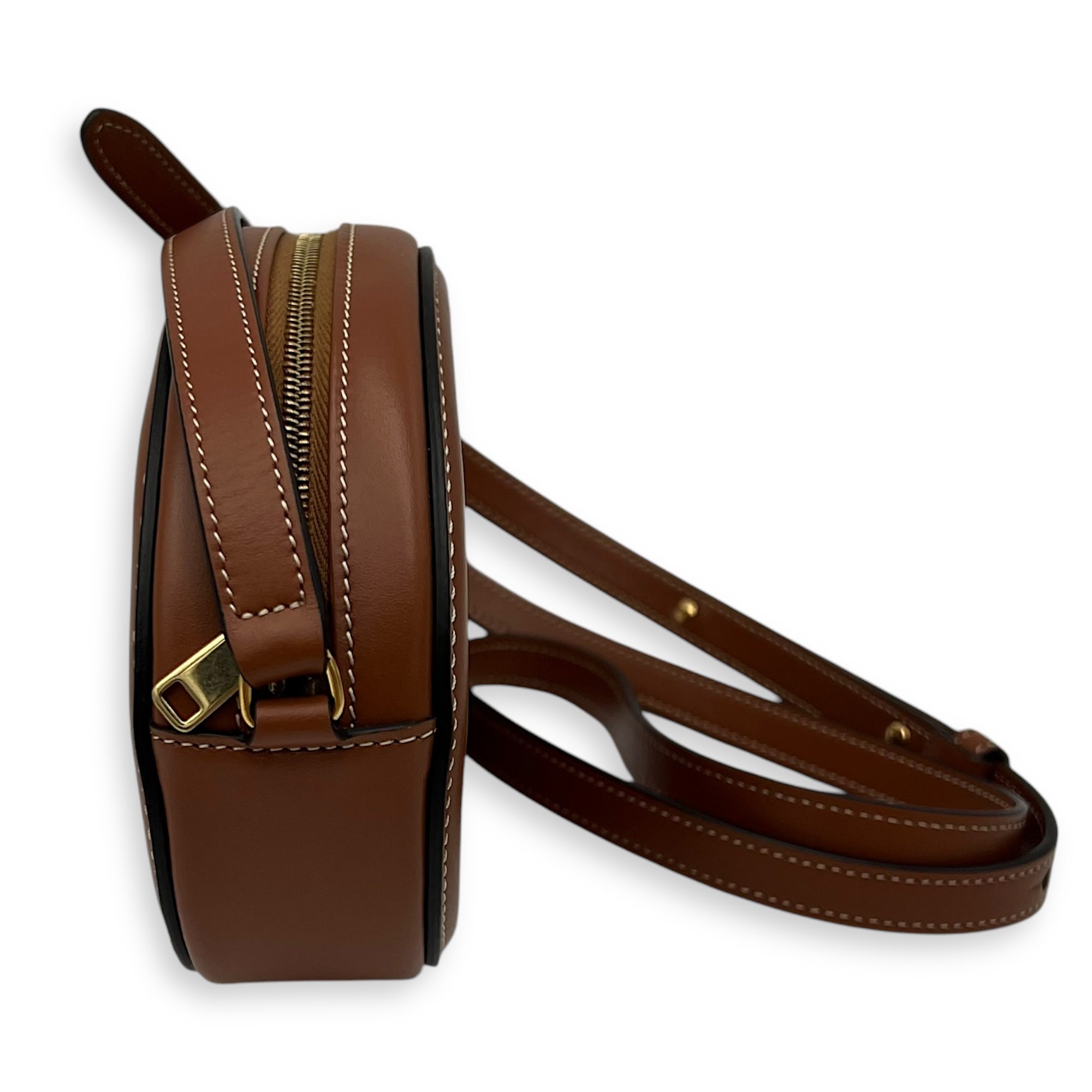 Triomphe Crossbody Bag Brown in Calfskin, Gold hardware - Image 11