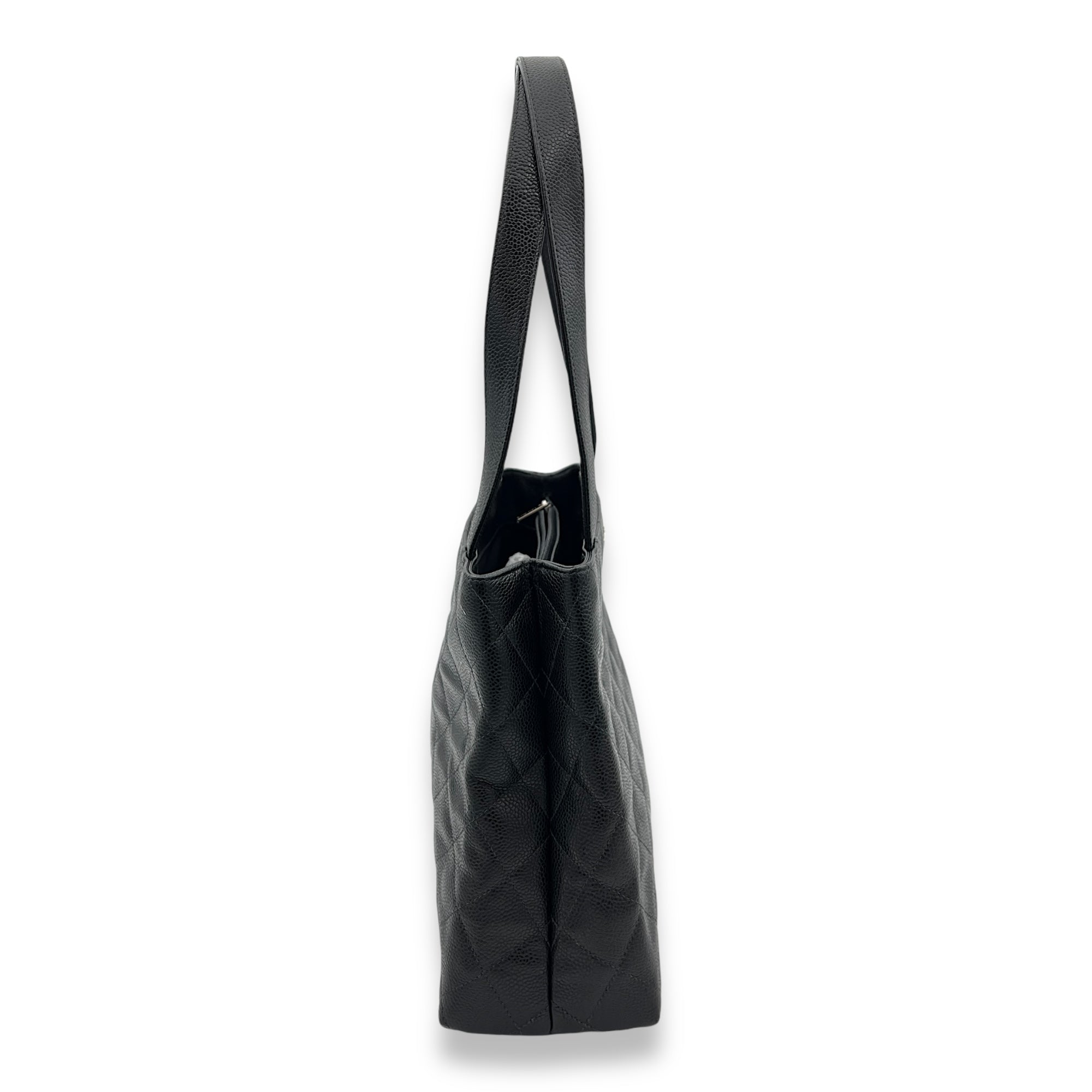 CC Black Tote Bag in Caviar Leather, Silver hardware - Image 5