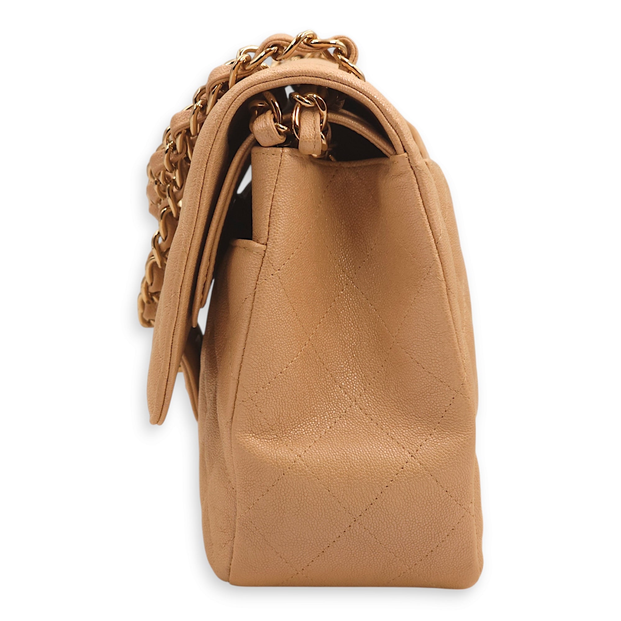 Classic Double Flap Iridescent Beige Shoulder Bag in Caviar Leather, Gold hardware - Image 8