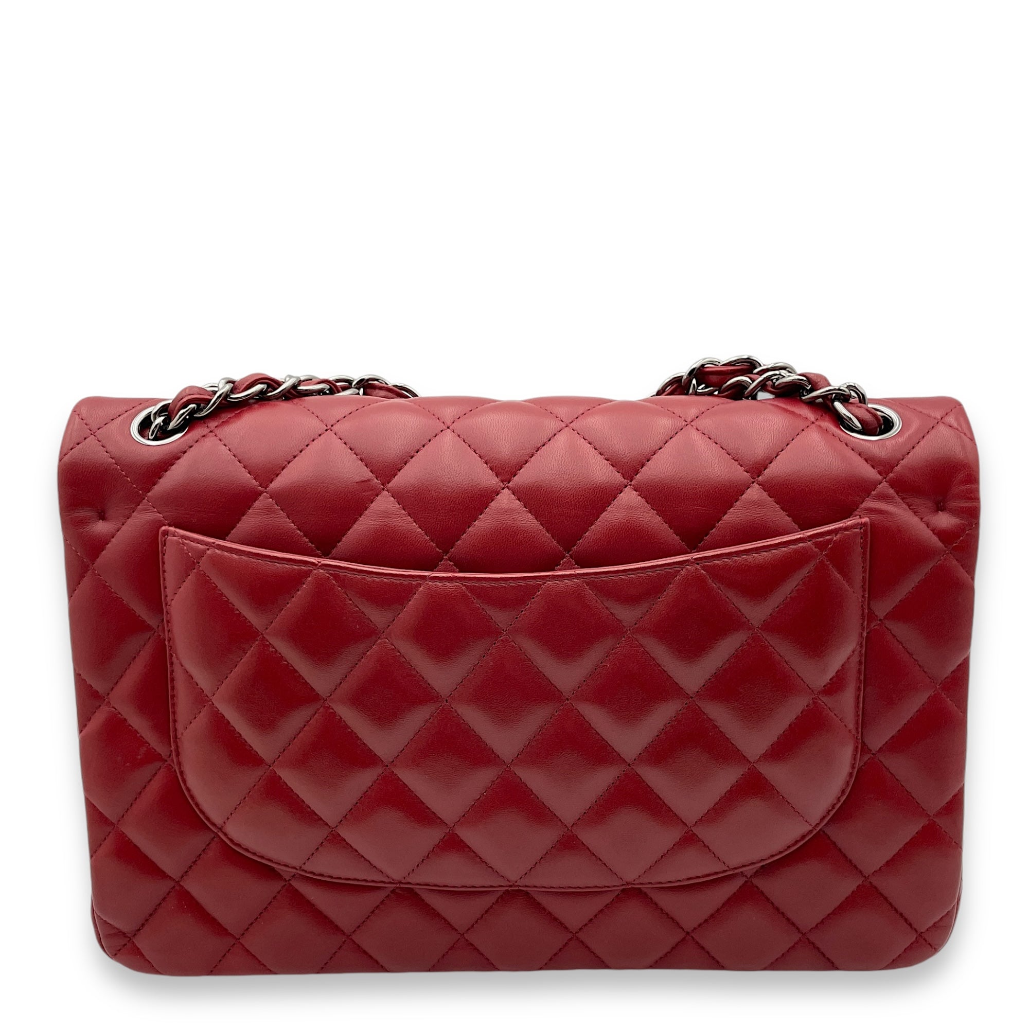 Classic Double Flap Jumbo Red Shoulder Bag in Lambskin, Palladium hardware - Image 3