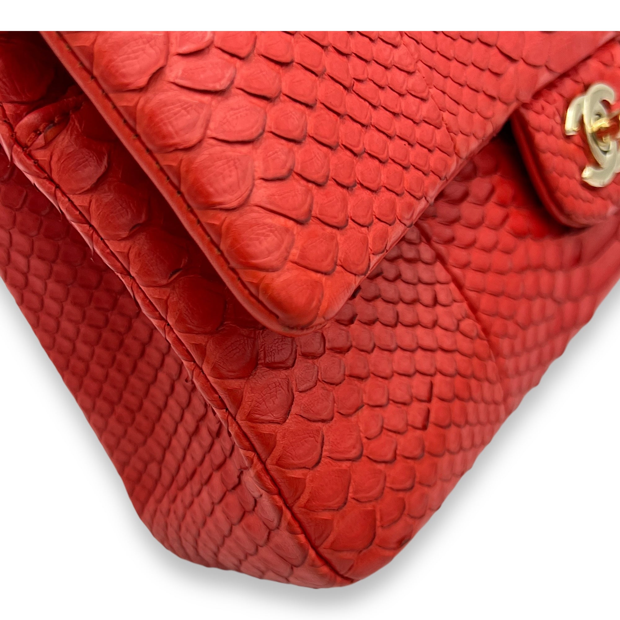 Classic Double Flap Medium Shoulder bag in Python leather, Gold Hardware - Image 9