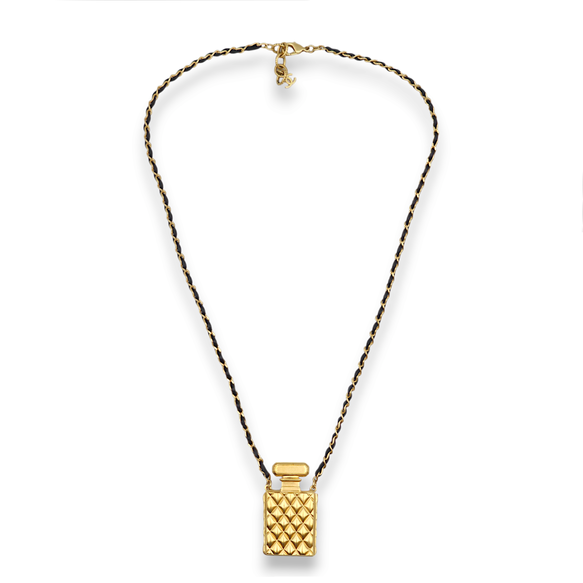 Coco Perfume Bottle Black Necklace in Lambskin, Gold hardware - Image 3