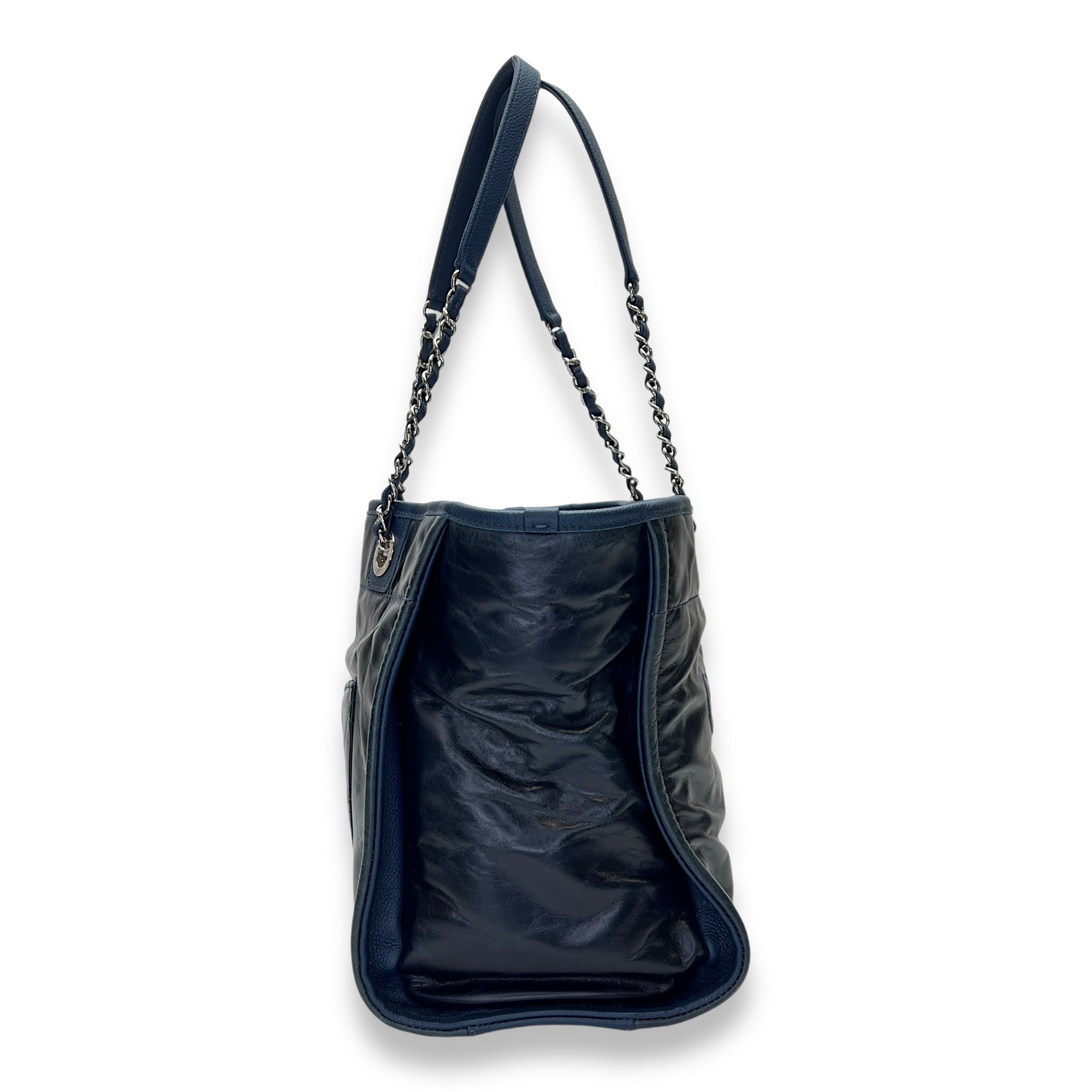 Deauville Medium Blue Tote Bag in Calfskin, Silver hardware - Image 4