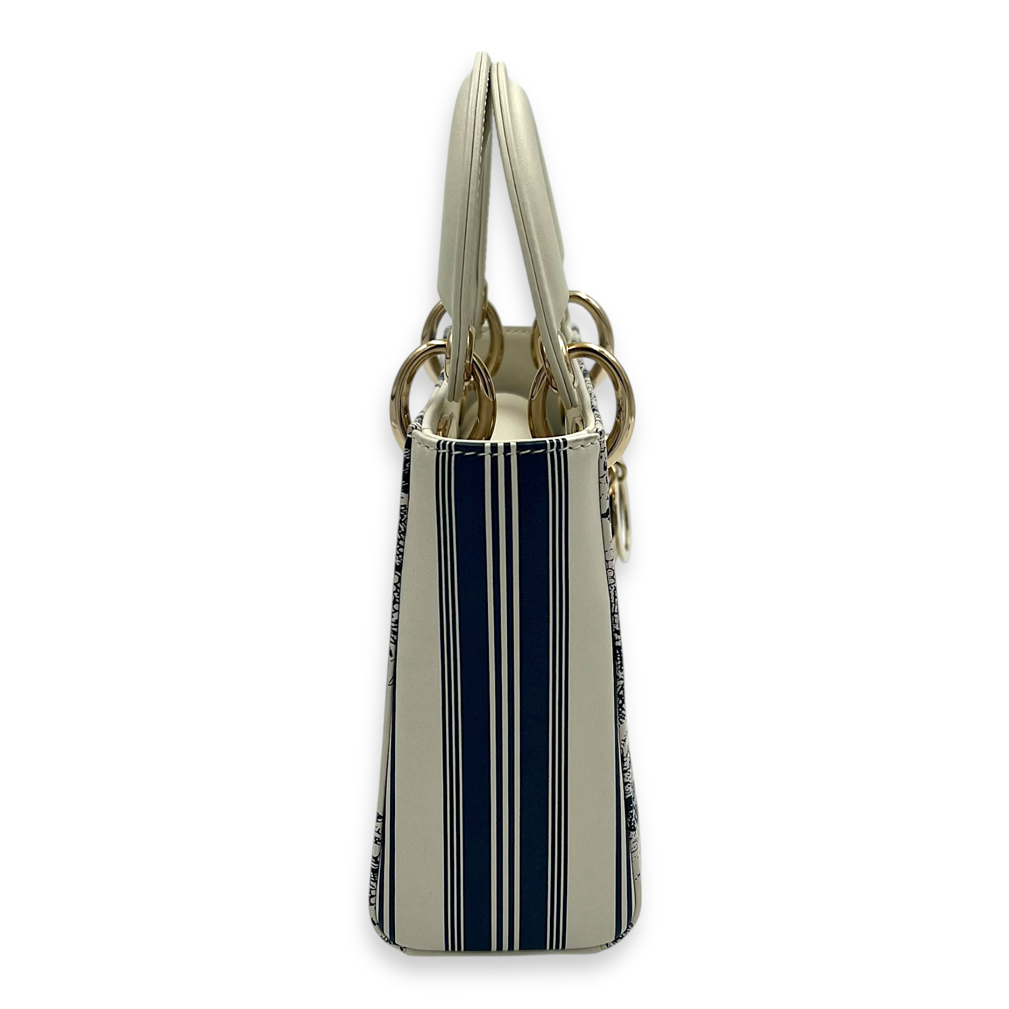 Lady Dior Mini White Top Handle Bag in Calfskin, Gold hardware - Image 5