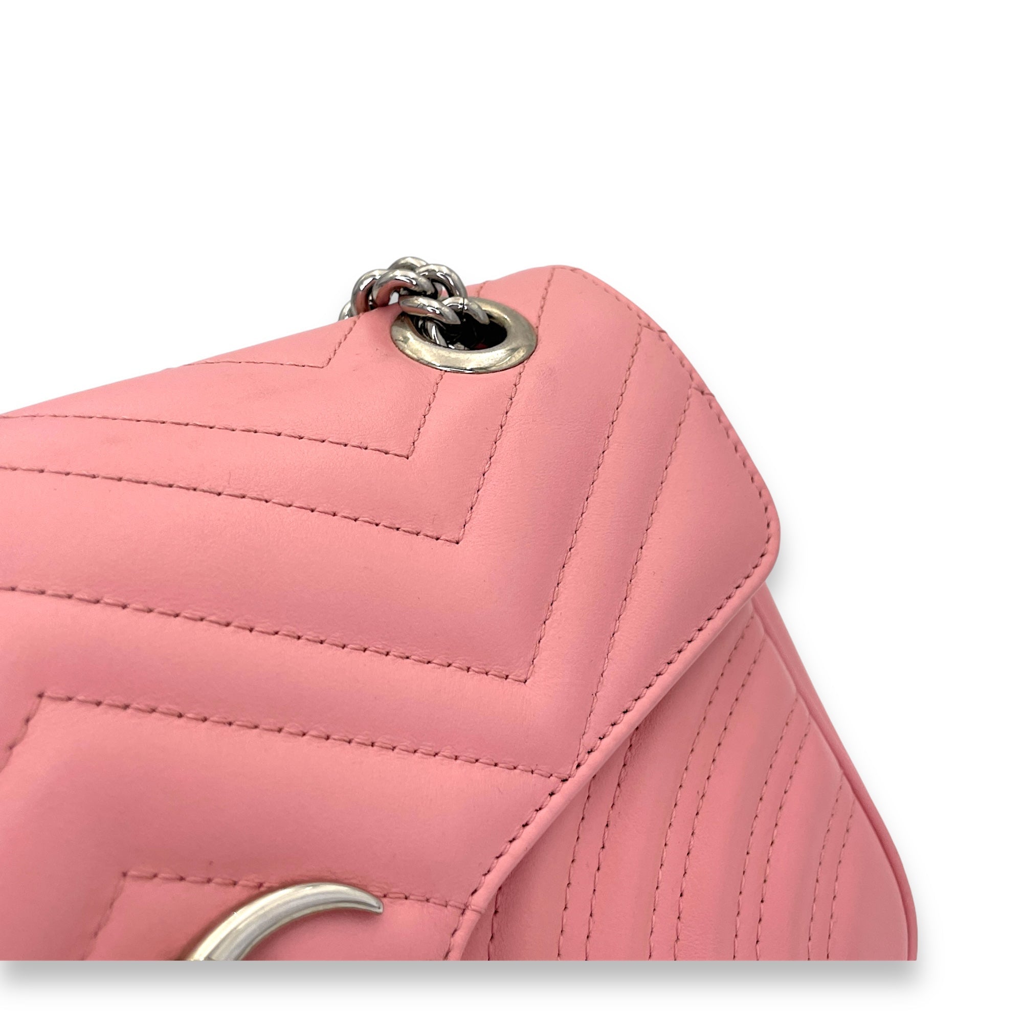 GG Marmont Small Pink Shoulder Bag in Calfskin, Silver hardware - Image 9