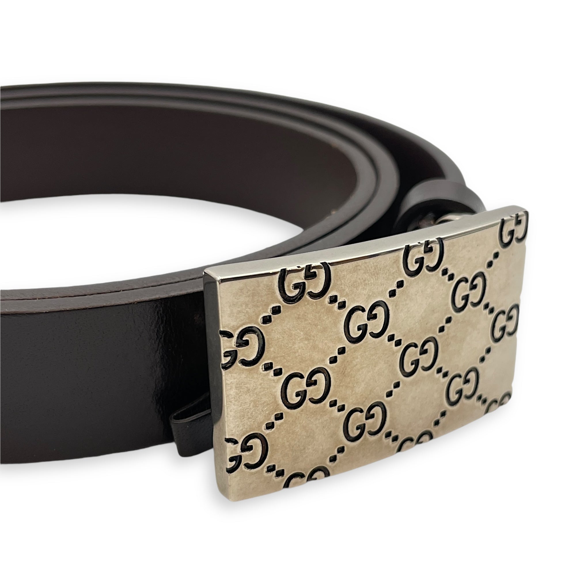 Guccissima Buckle 85/34 Brown Belt in Calfskin, Silver hardware - Image 5