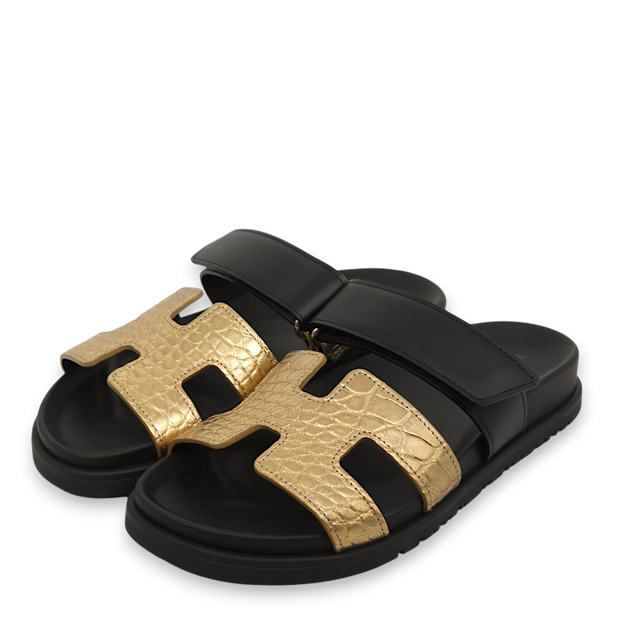 Chypre 36 Vert Dore Fonce Metallise Sandals in Calfskin - Image 3