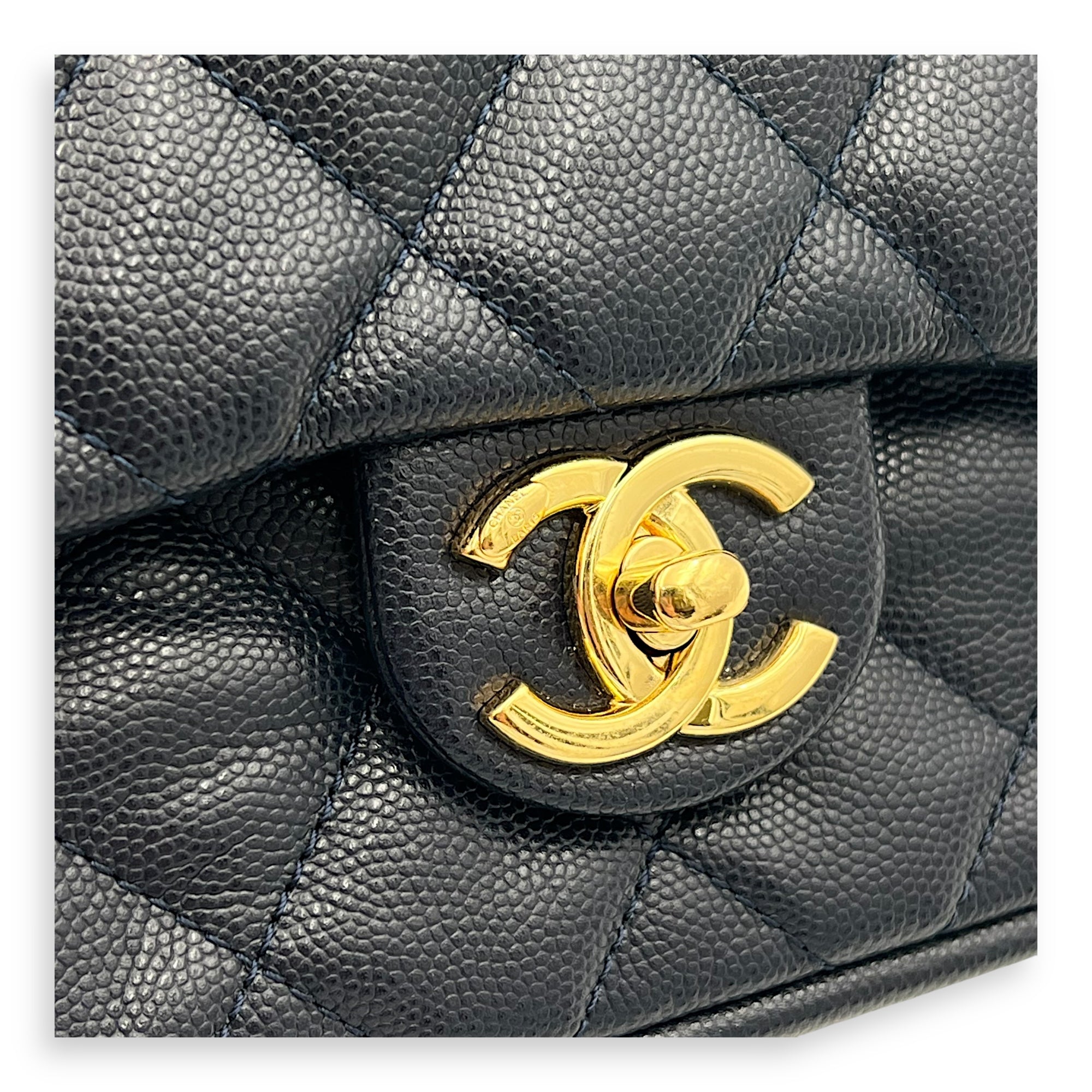 Chain Around Blue Crossbody Bag in Caviar Leather, Gold hardware - Image 10