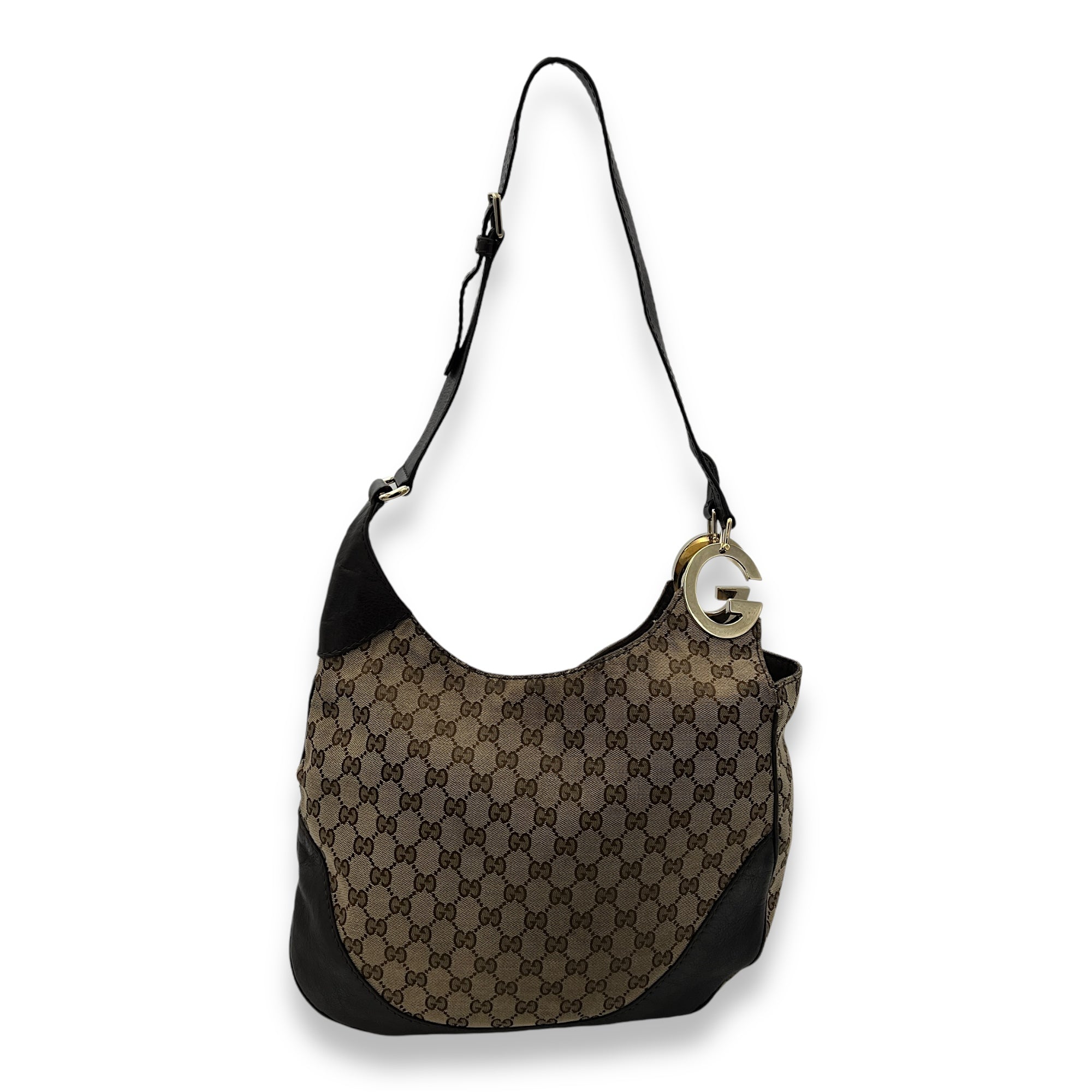 Shoulder Bag Brown in Jacquard, Light Gold hardware