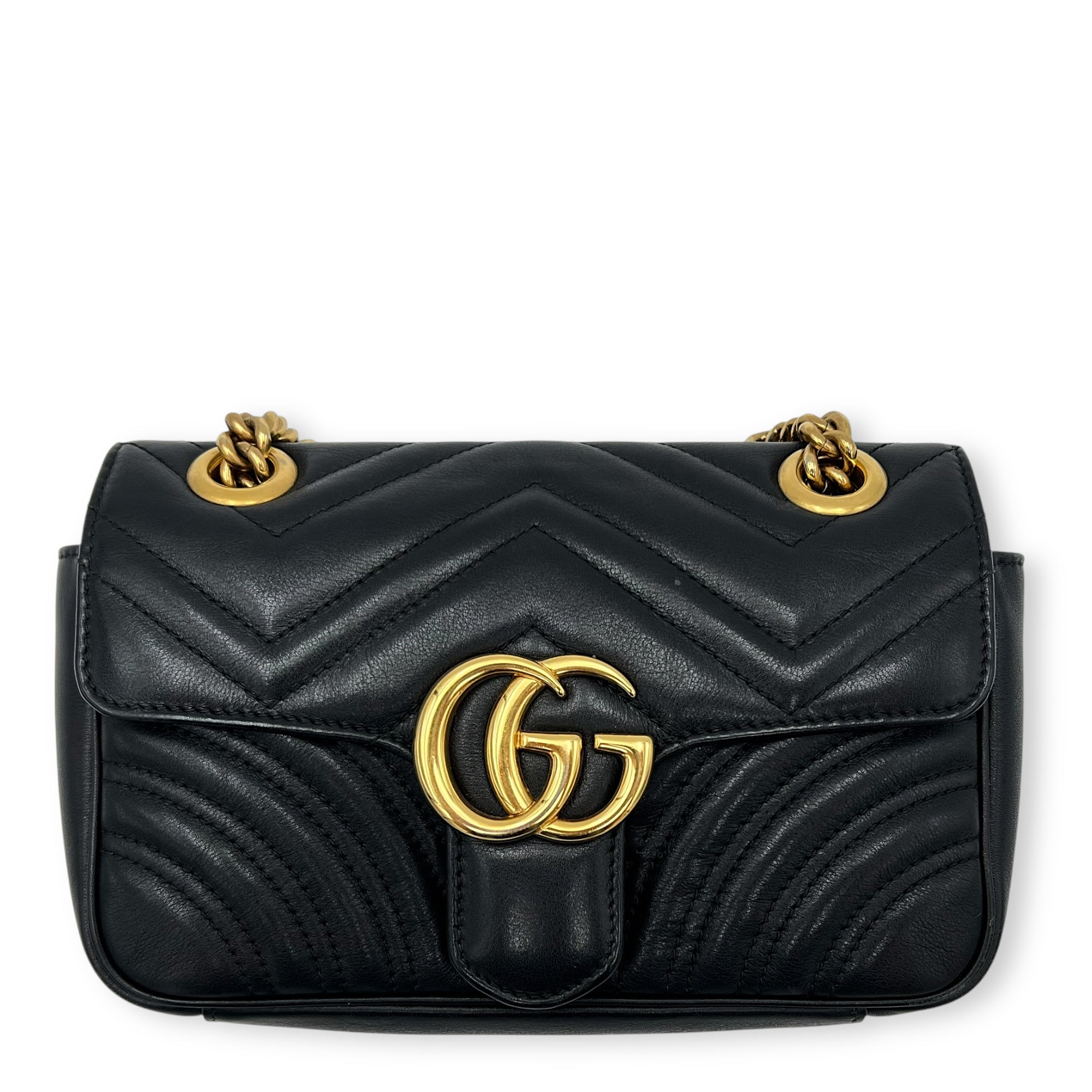 GG Marmont Mini Black Shoulder Bag in Calfskin, Gold hardware