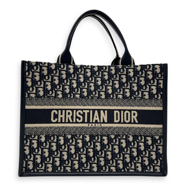 Book Tote Top Handle Bag Medium Blue in Canvas, Gold hardware