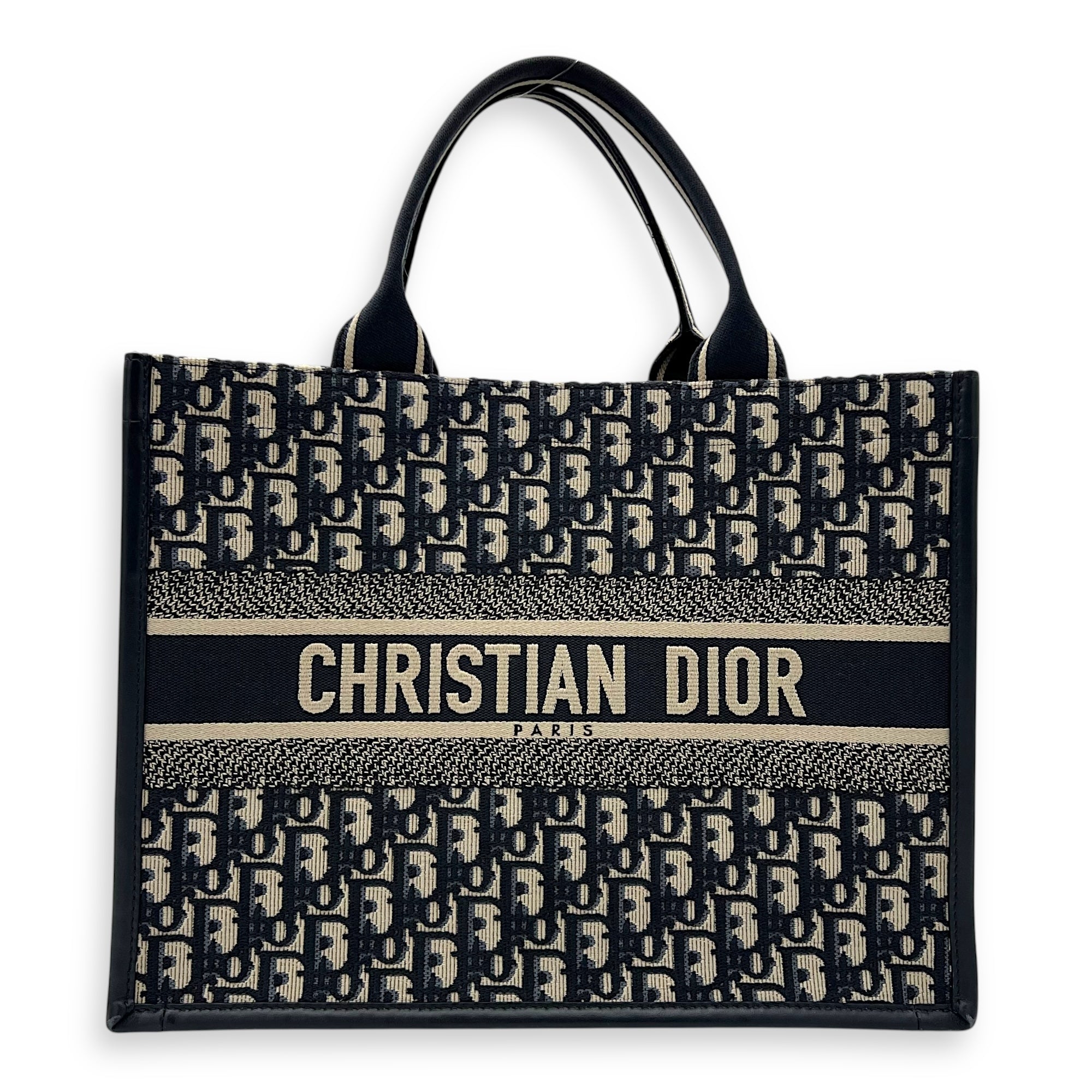Book Tote Top Handle Bag Medium Blue in Canvas, Gold hardware