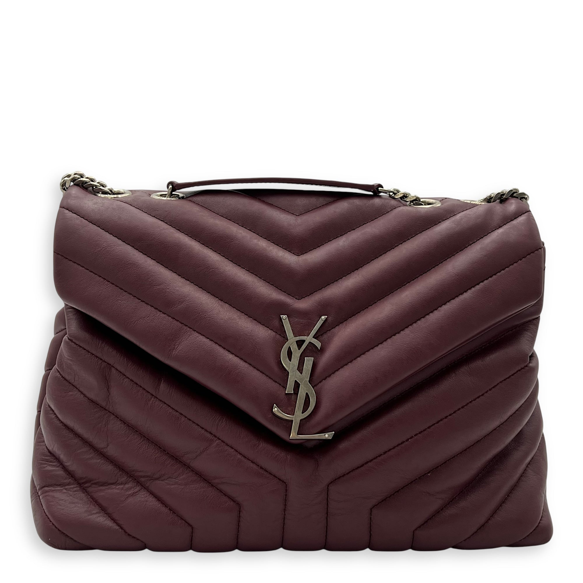 Loulou Crossbody Bag Medium Red in Calfskin, Silver hardware