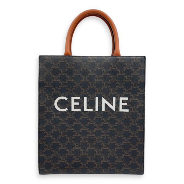 Cabas Triomphe Vertical Brown Top Handle Bag in Coated Canvas, Gold hardware