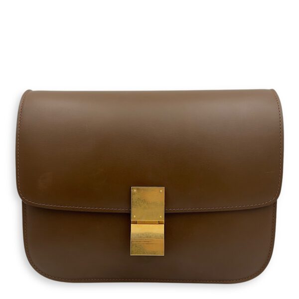 Box Crossbody Bag Beige in Calfskin, Gold hardware