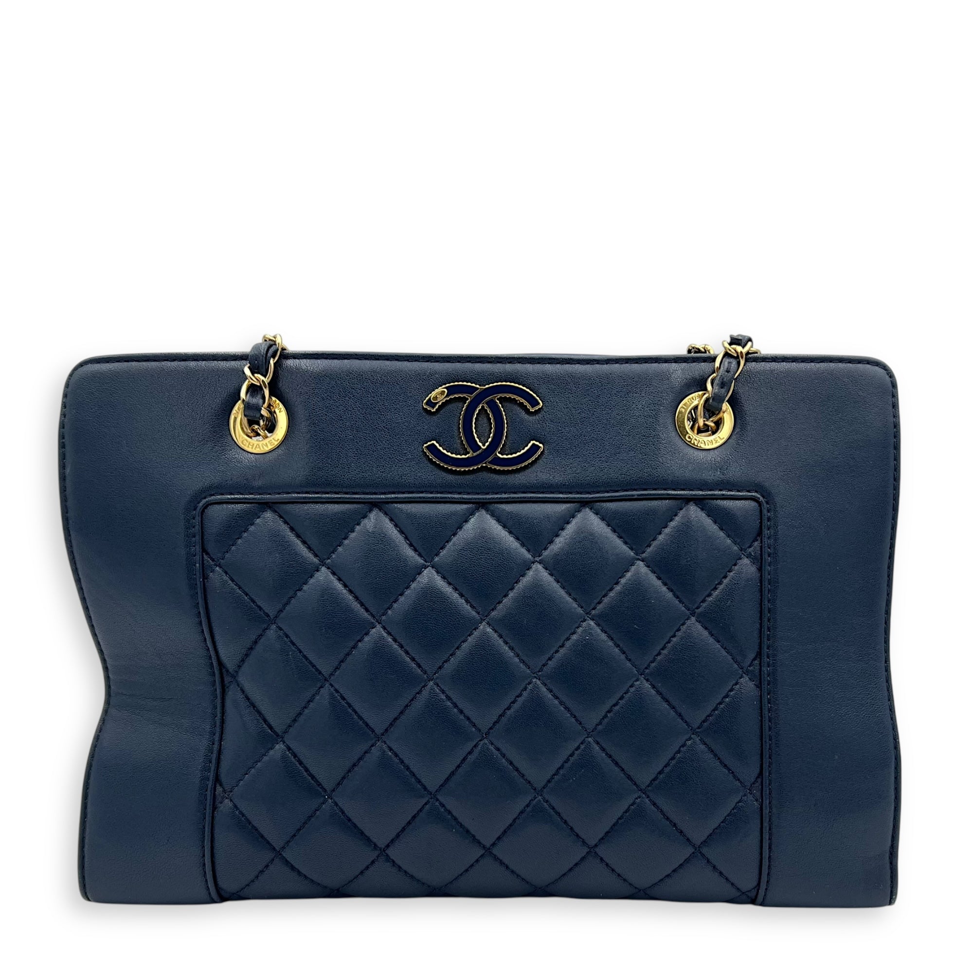 CC Shoulder Bag Blue in Calfskin, Gold hardware