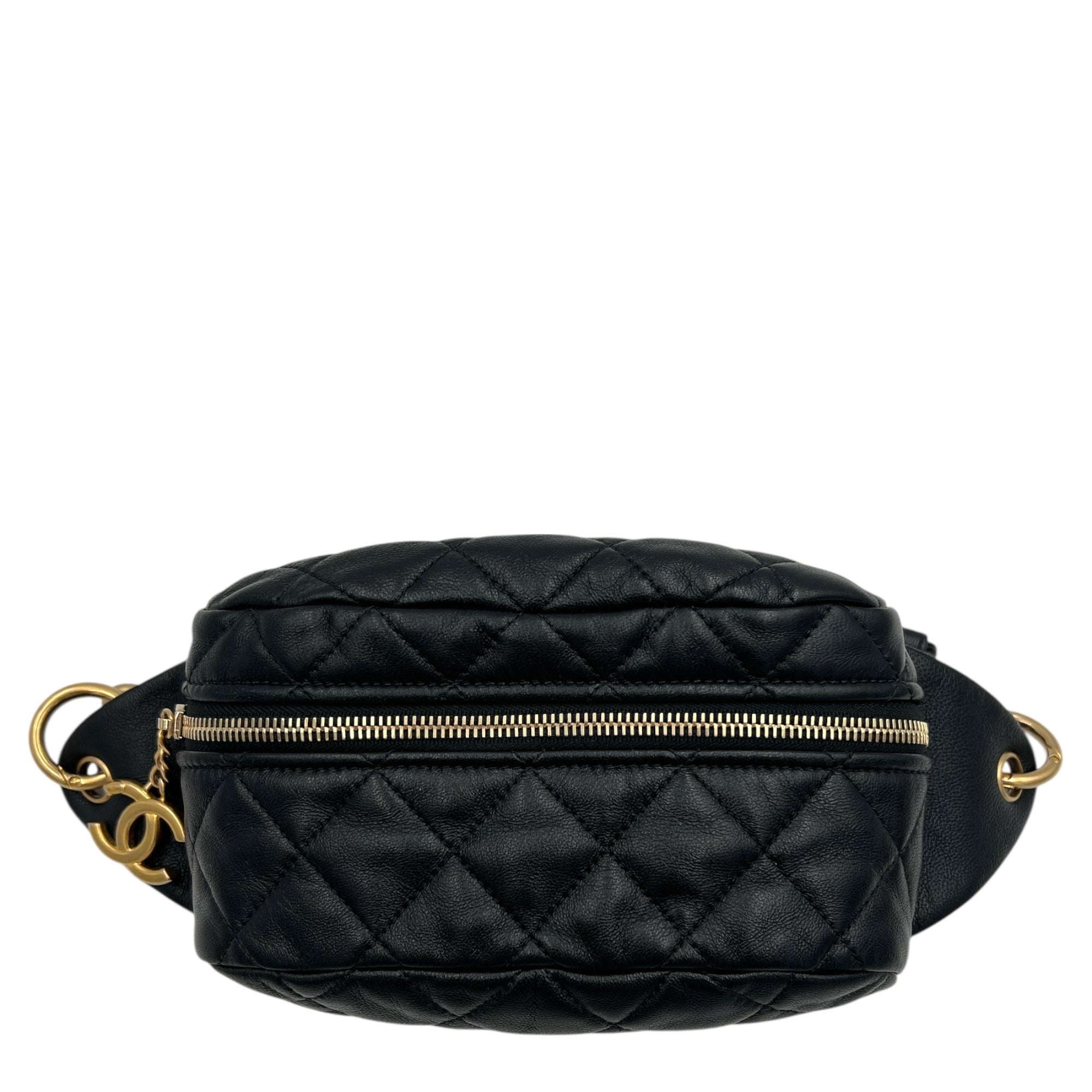 CC Quilted Belt Bag Black in Calfskin, Gold hardware