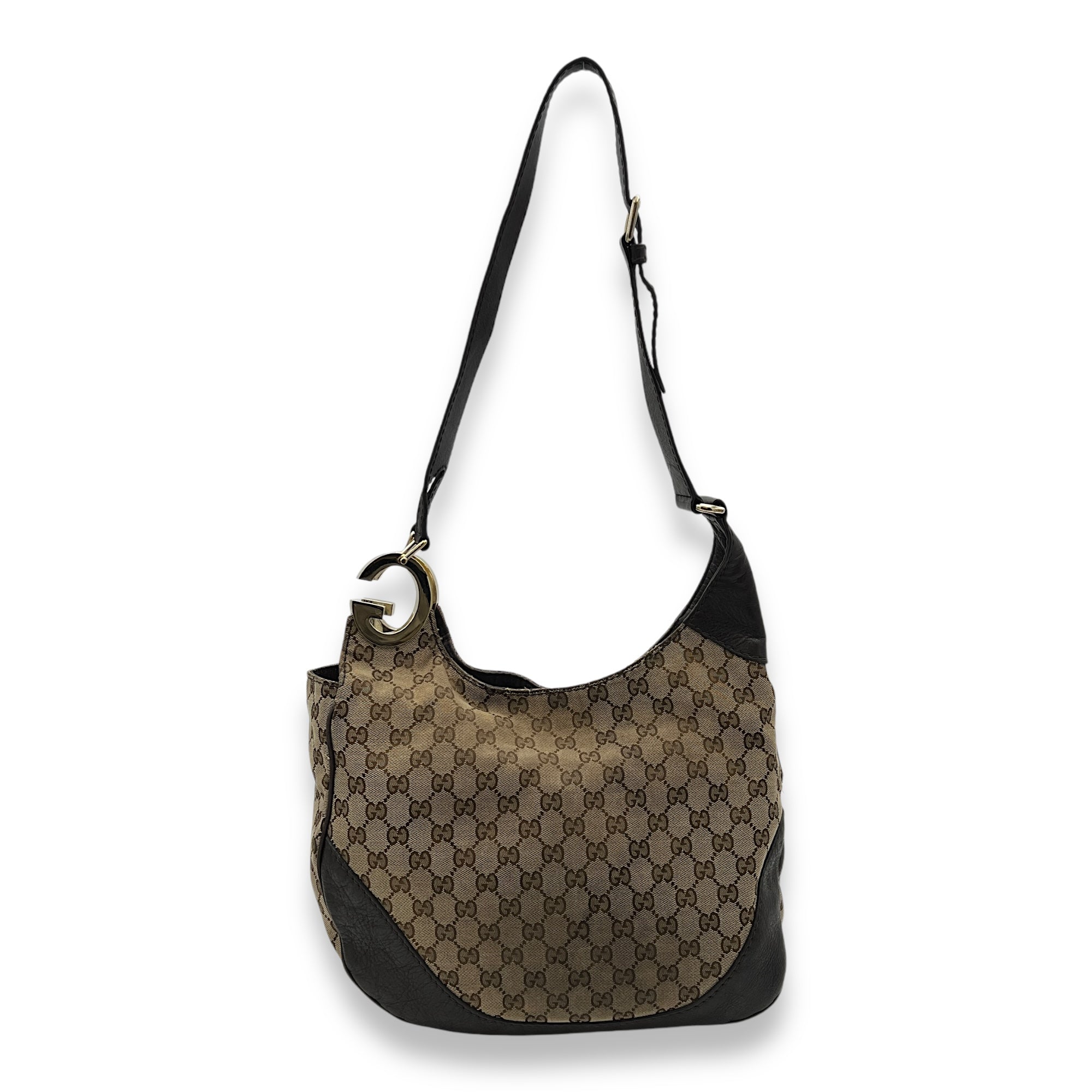 Shoulder Bag Brown in Jacquard, Light Gold hardware - Image 3