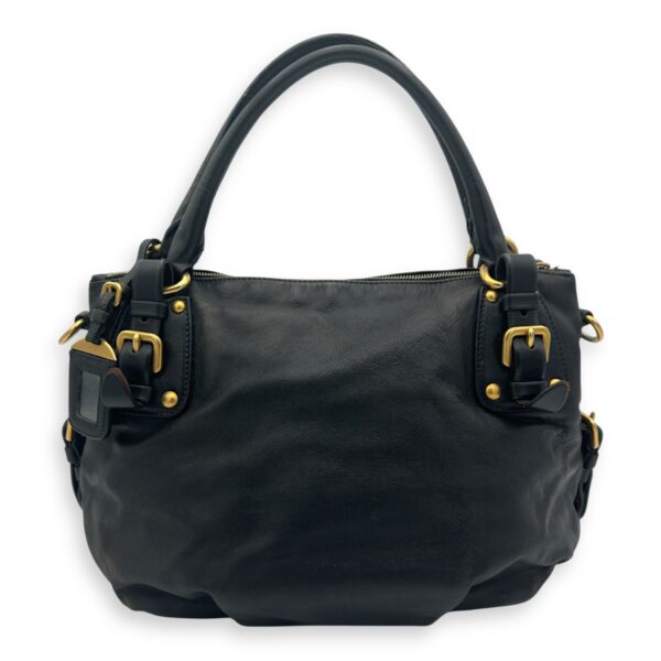 Logo Top Handle Bag Black in Calfskin, Gold hardware - Image 3