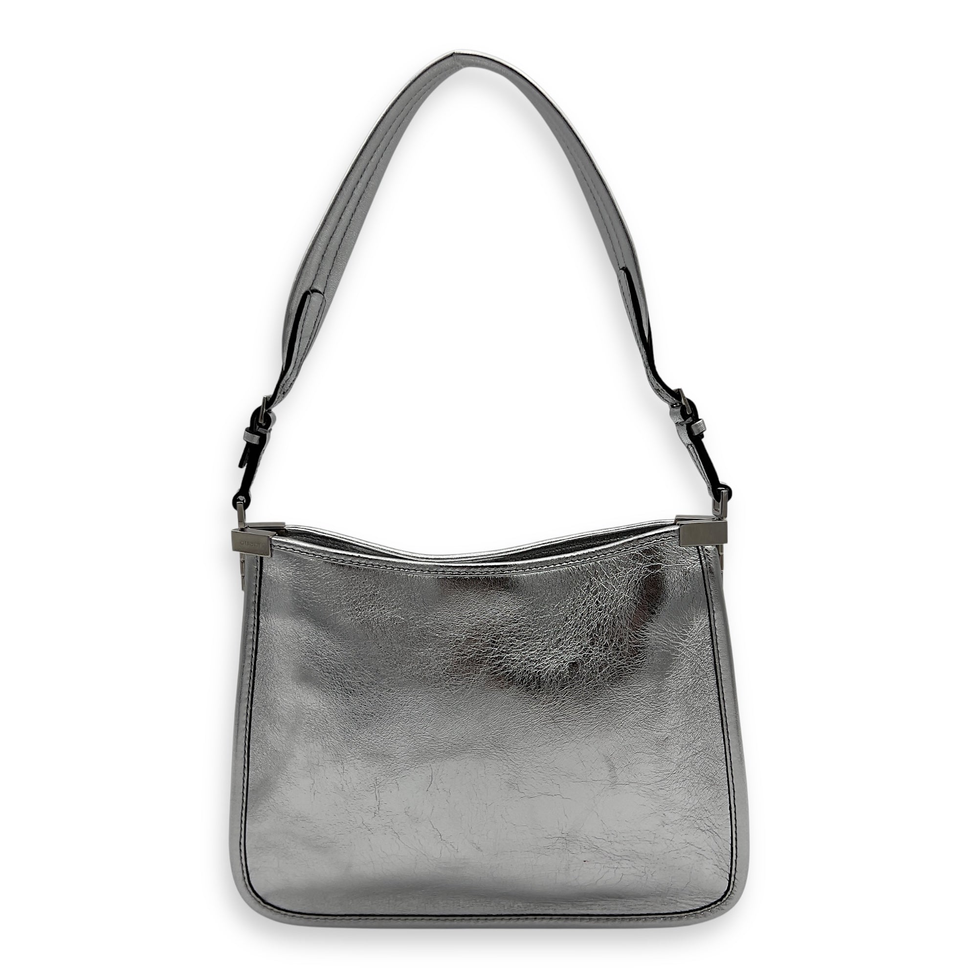 Slim Horsebit Small Silver Shoulder Bag in Calfskin, Silver hardware - Image 3