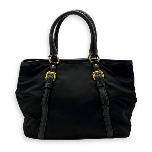 Logo Black Top Handle Bag in Nylon, Gold hardware - Image 3