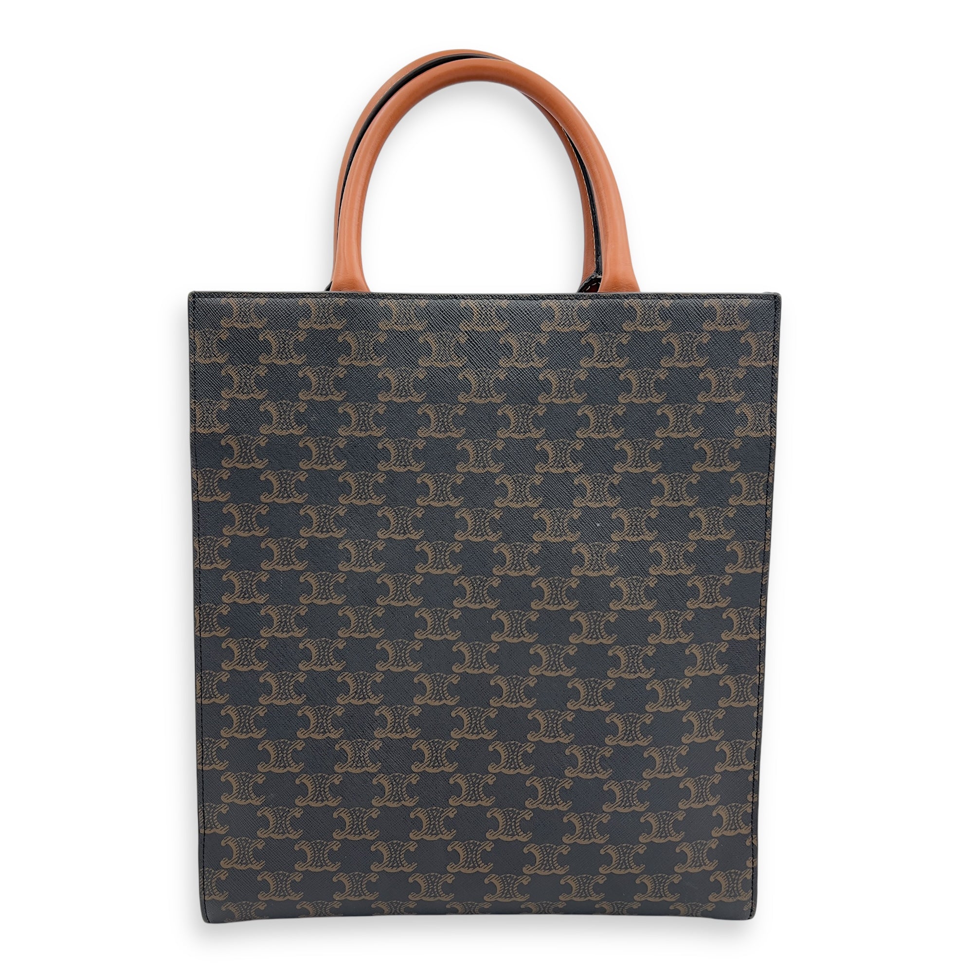 Cabas Triomphe Vertical Brown Top Handle Bag in Coated Canvas, Gold hardware - Image 3