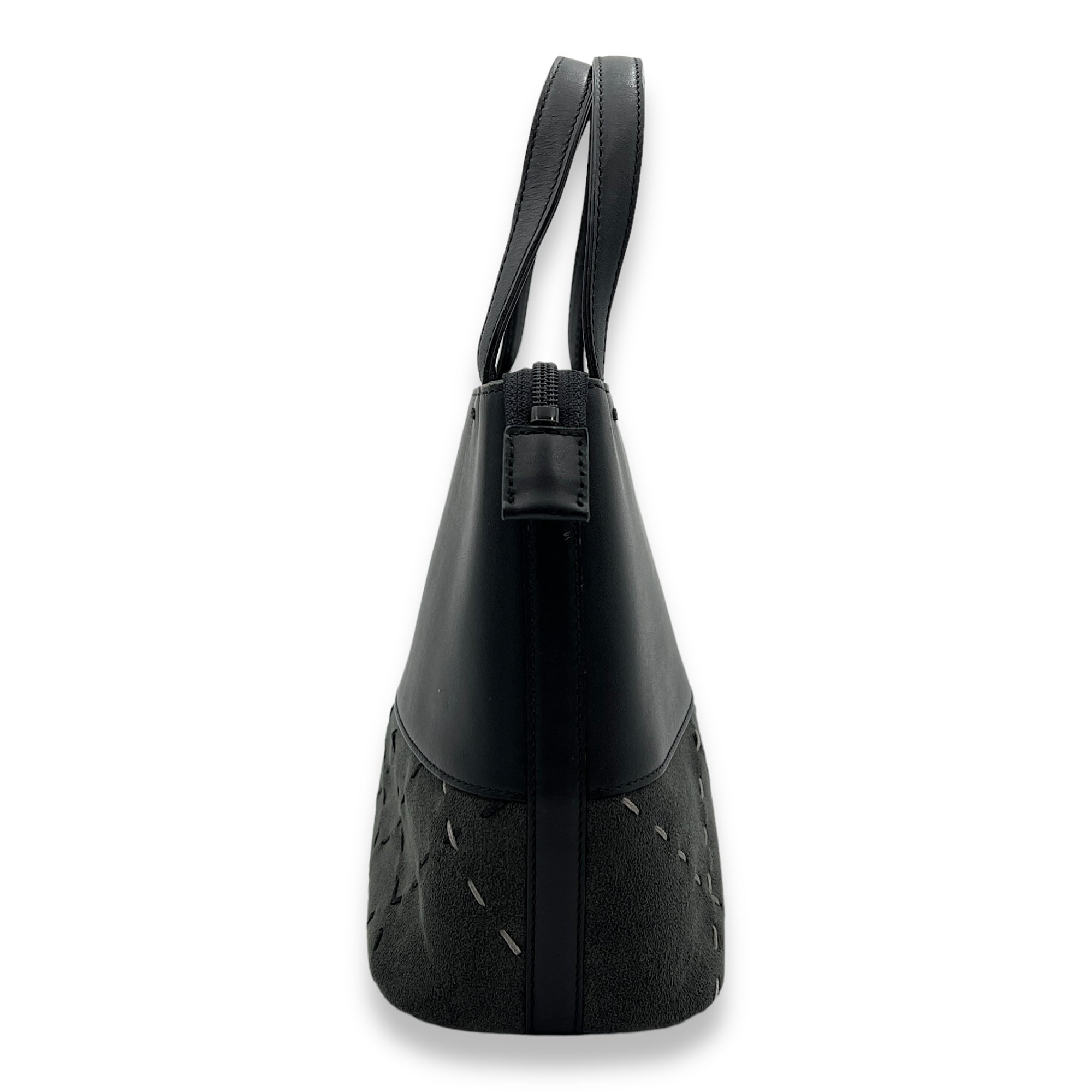 Logo Black Top Handle Bag in Calfskin and Suede, Silver hardware - Image 4